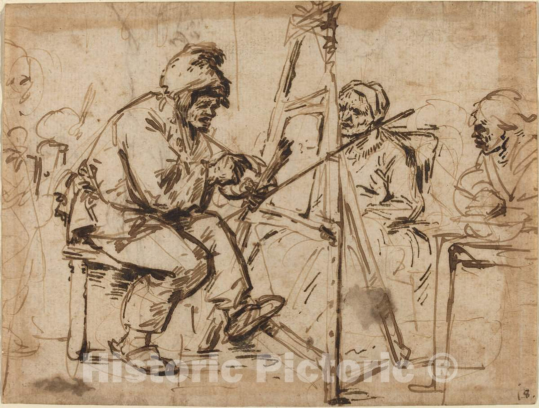 Art Print : Andries Both, an Artist Seated at His Easel [Recto], Possibly c. 1634 - Vintage Wall Art