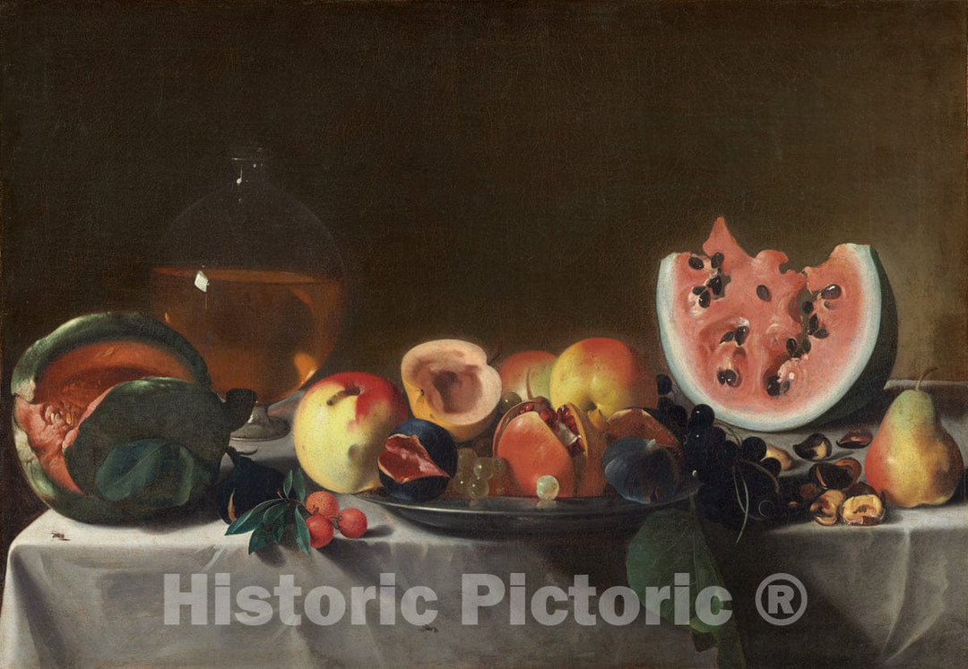 Art Print : Pensionante del Saraceni, Still Life with Fruit and Carafe, c.1615 - Vintage Wall Art