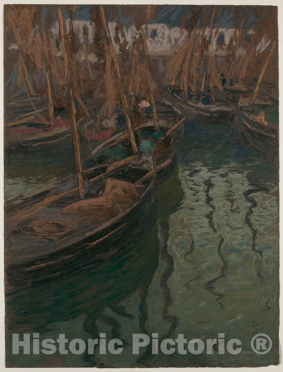 Art Print : Charles Fromuth, A Dock Harmony-Fishing Boats, 1897 - Vintage Wall Art