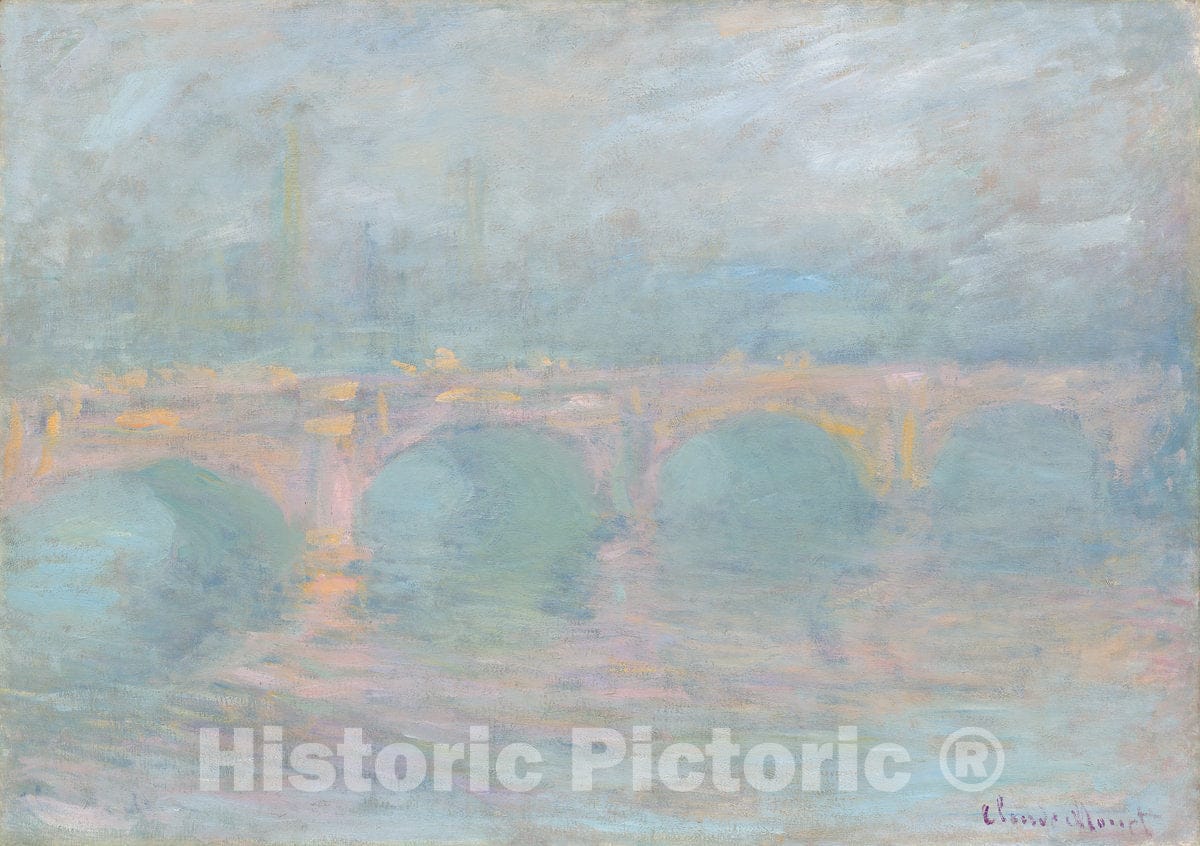 Art Print : Claude Monet, Waterloo Bridge, London, at Sunset, 1904 - Vintage Wall Art