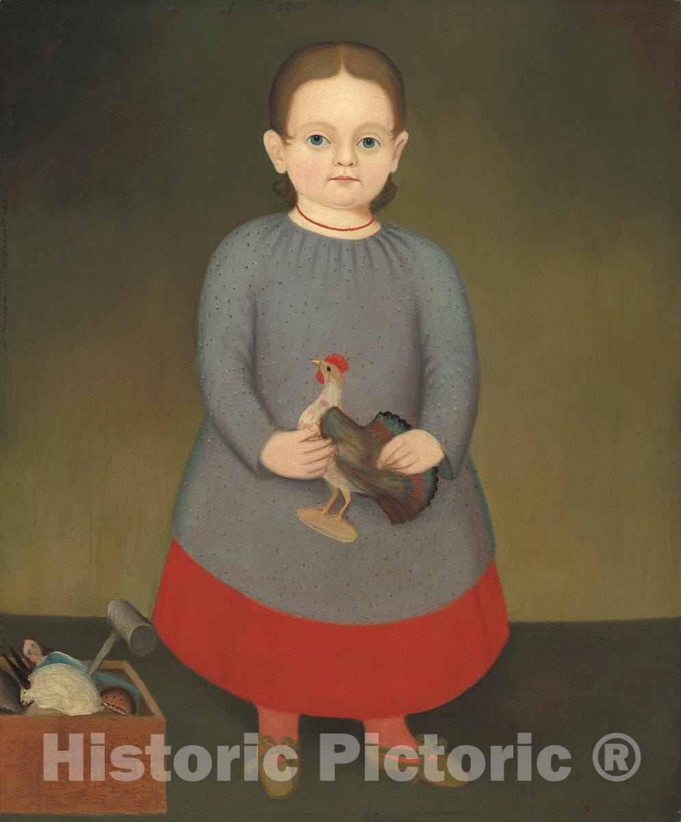 Art Print : Girl with Toy Rooster, c. 1840 - Vintage Wall Art