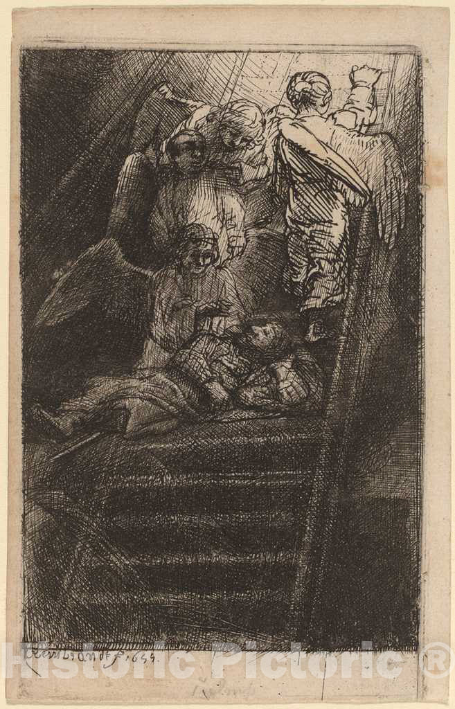 Art Print : Rembrandt, Jacob's Ladder, 1655 - Vintage Wall Art