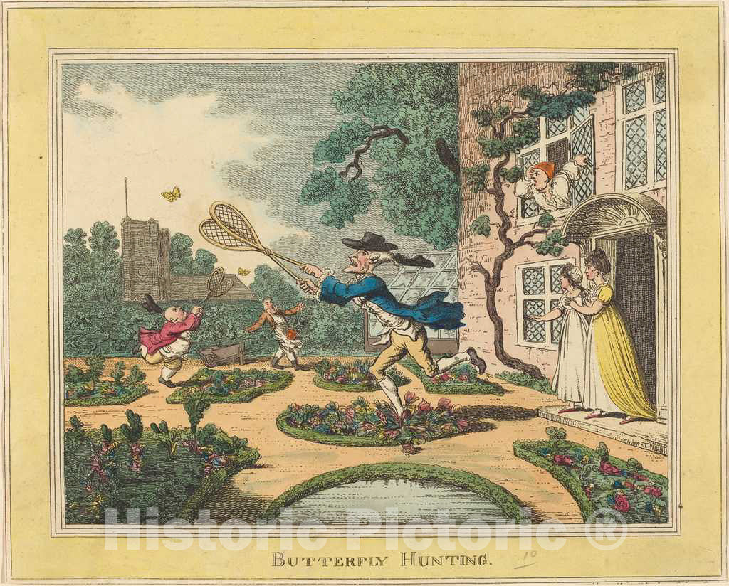 Art Print : Rowlandson, Butterfly Hunting, 1806 - Vintage Wall Art