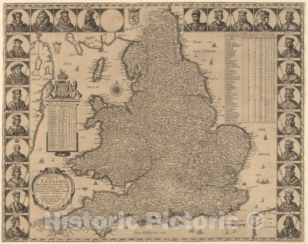 Art Print : Wenceslaus Hollar, A New and Exact Mappe of England, 1644 - Vintage Wall Art