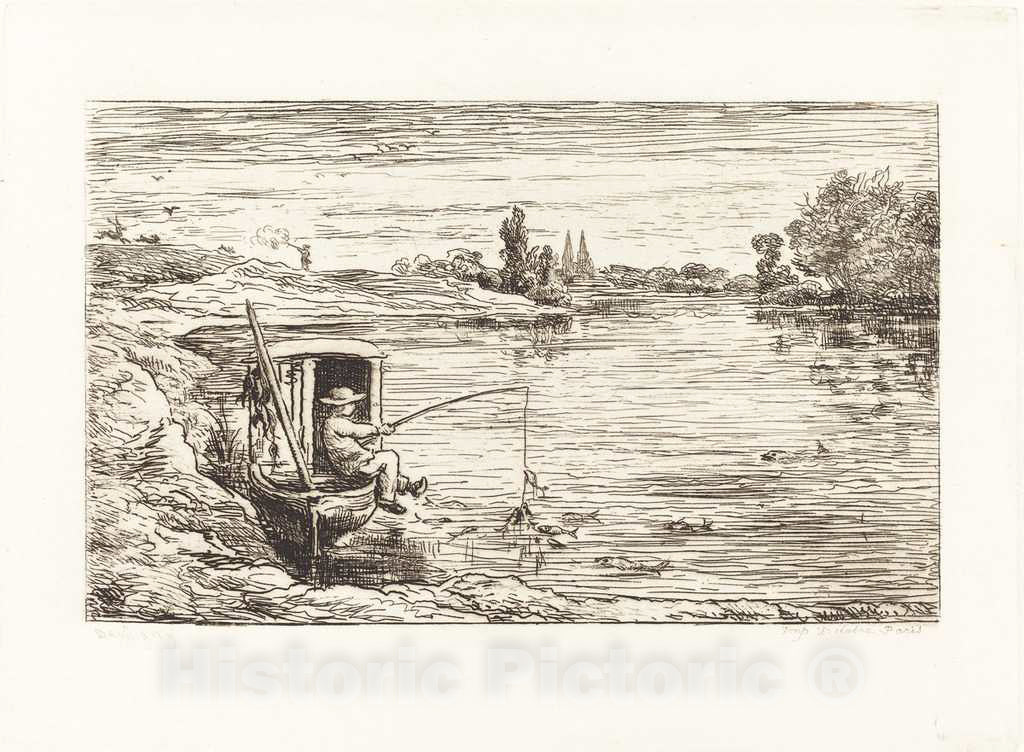 Art Print : Charles-FranÃ§ois Daubigny, Cabin Boy Fishing (Le Mousse a la Peche), 1862 - Vintage Wall Art