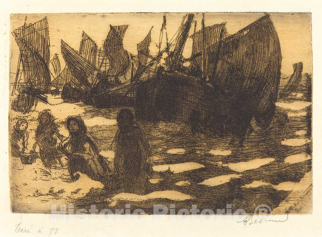 Art Print : Albert Besnard, Small Fishing Boats of Berck (Petites PÃªcheuses de Berck), 1897 - Vintage Wall Art