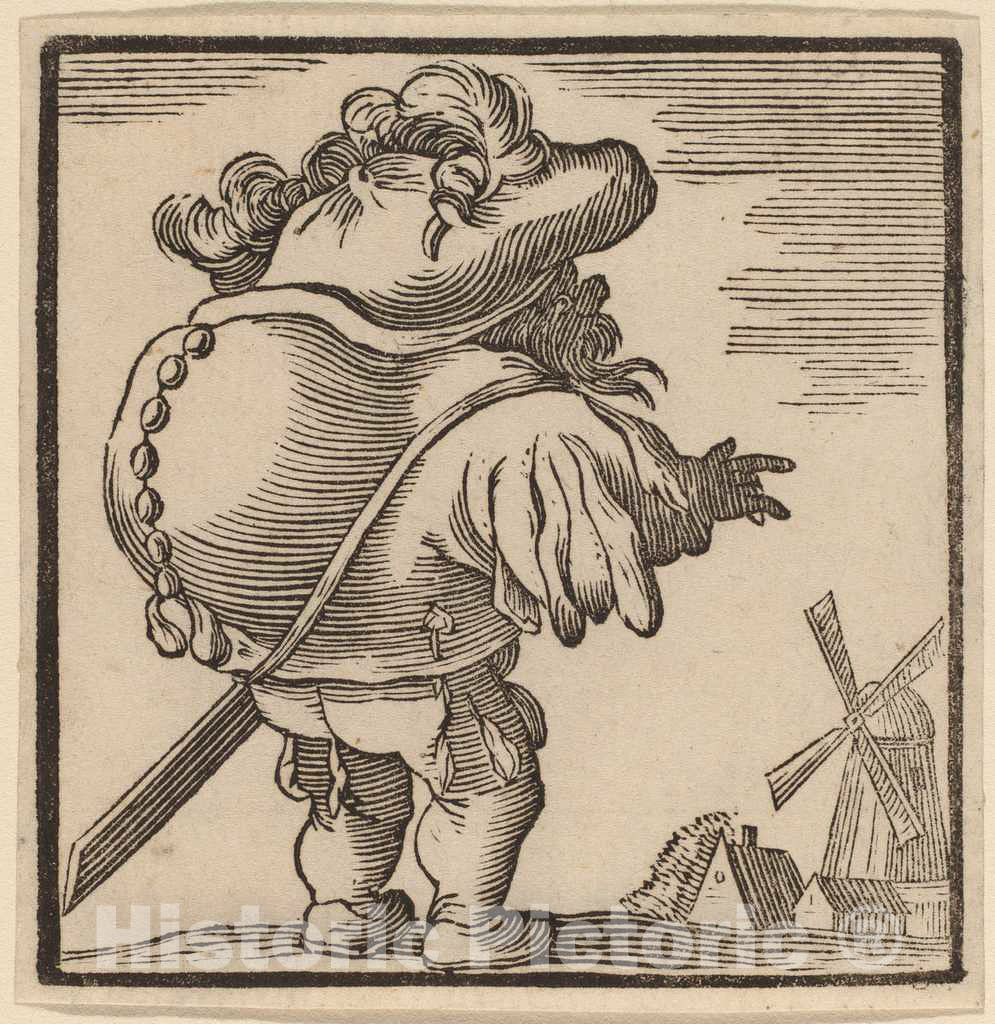 Art Print : H. Numan After Jacques Callot, Hunchback Gazing at a Windmill - Vintage Wall Art