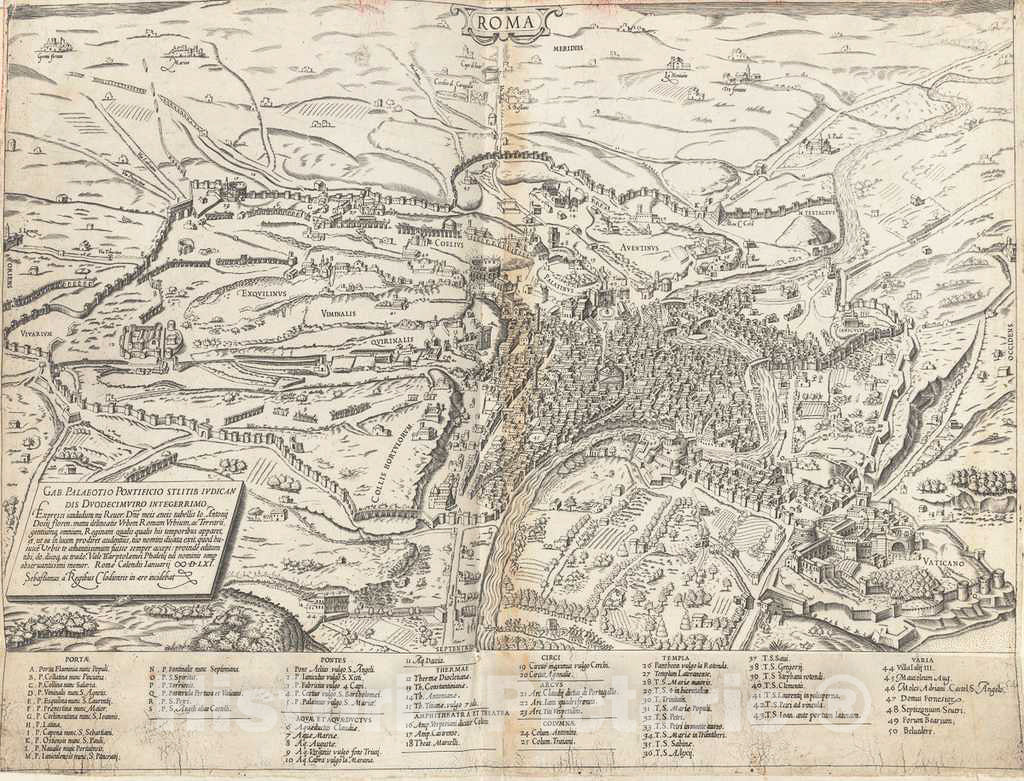 Art Print : Dosio, Topographical Map of Modern Rome, 1561 - Vintage Wall Art