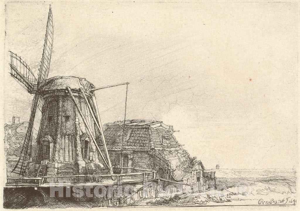 Art Print : Rembrandt, The Windmill, 1641 - Vintage Wall Art