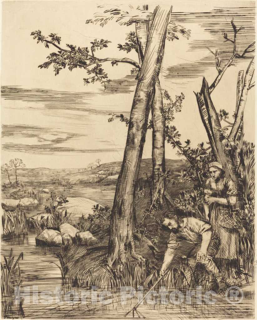 Art Print : Alphonse Legros, Fishing for Crayfish (Les pecheurs d'ecrevisses) - Vintage Wall Art