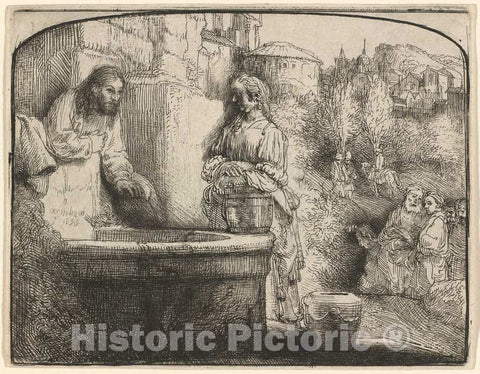 Art Print : Rembrandt, Christ and The Woman of Samaria: an Arched Print, 1658 - Vintage Wall Art