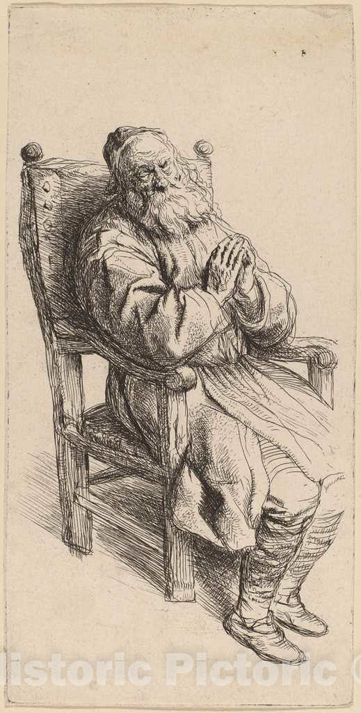 Art Print : Salomon Koninck, Old Man Sleeping in an Armchair - Vintage Wall Art