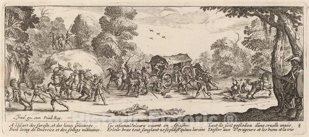 Art Print : Van Schagen After Jacques Callot, Attack on a Coach - Vintage Wall Art