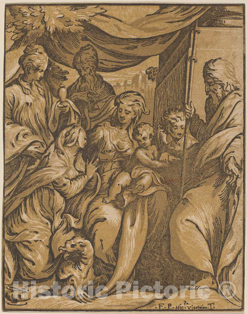 Art Print : Vicentino, After Camillo Boccaccino, The Virgin and Child with Saints - Vintage Wall Art