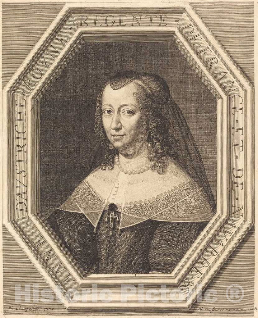 Art Print : Morin After Champaigne, Anne of Austria - Vintage Wall Art