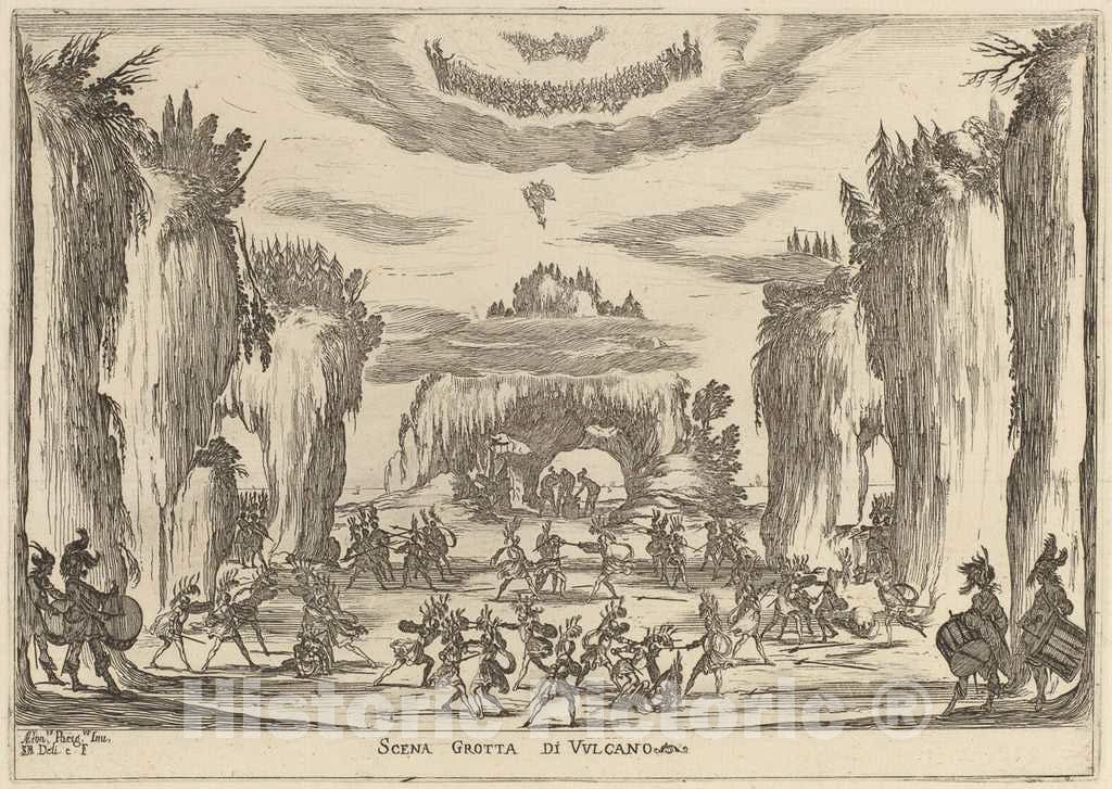 Art Print : Stefano Della Bella, Scena Grotto d'Vulcano, 1637 - Vintage Wall Art