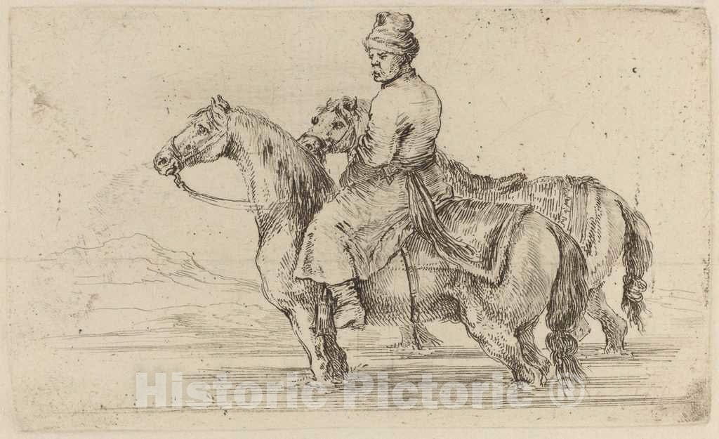 Art Print : Stefano Della Bella, Polish Attendant with Two Horses - Vintage Wall Art