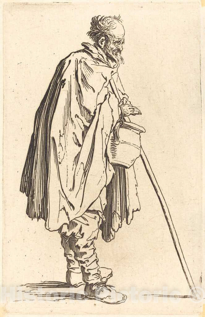 Art Print : Jacques Callot, Beggar with Pot, c. 1622 - Vintage Wall Art