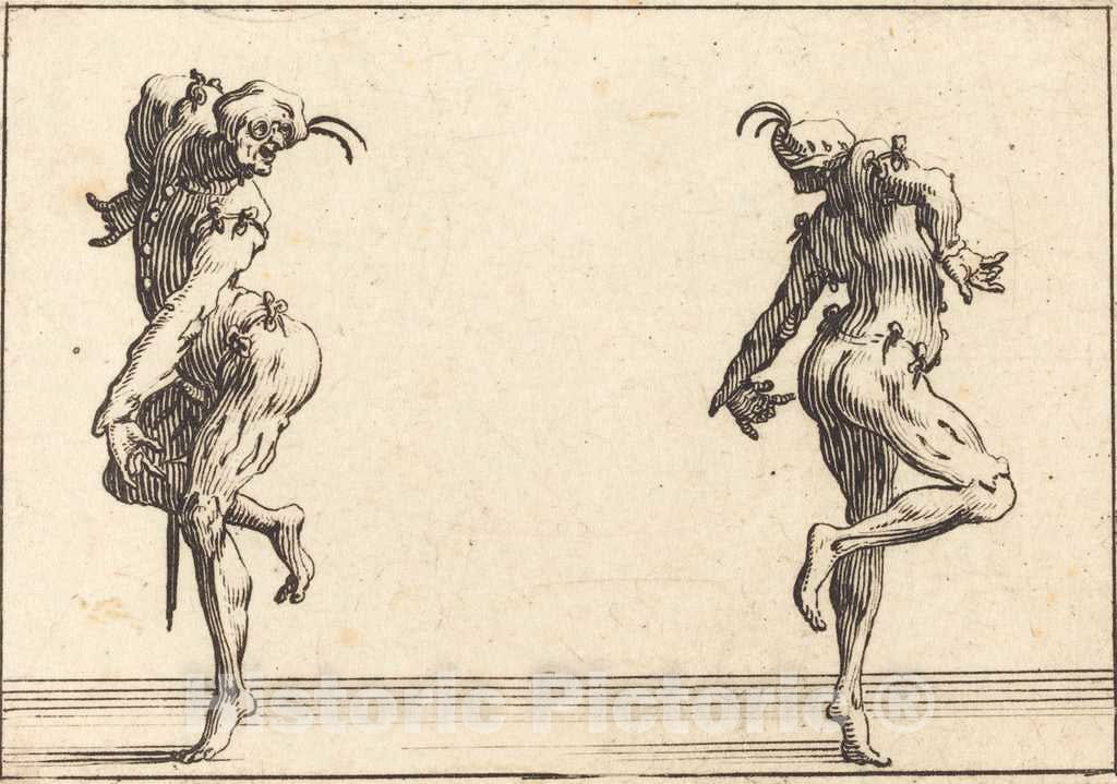 Art Print : Jacques Callot, Two Pantaloons Dancing, c. 1617 - Vintage Wall Art