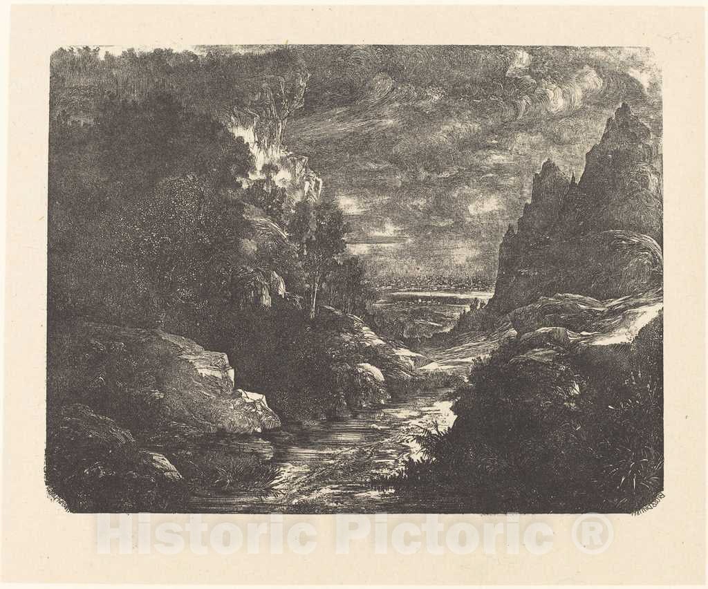 Art Print : Rodolphe Bresdin, The Stream in The Gorge, 1880 - Vintage Wall Art