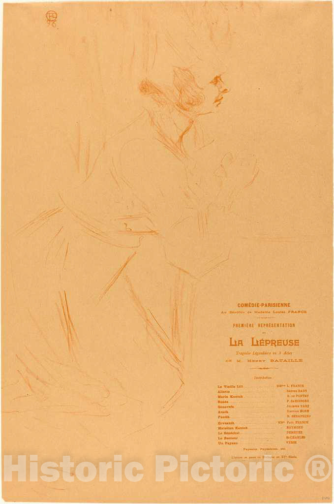 Art Print : Henri de Toulouse-Lautrec, Program for La lepreuse (Programme Pour La lÃ©preuse), 1896 - Vintage Wall Art