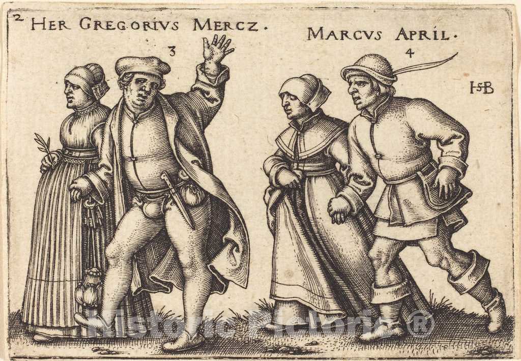 Art Print : Sebald Beham, March and April, c.1547 - Vintage Wall Art