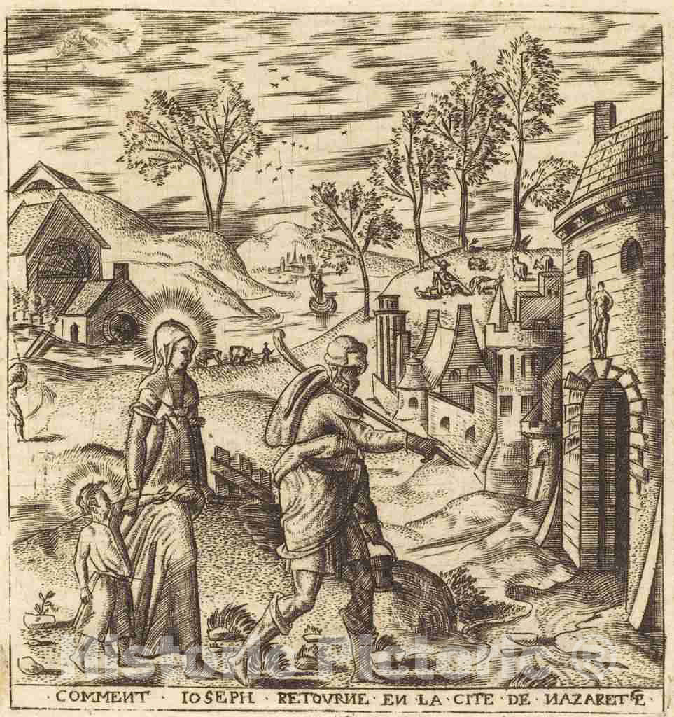 Art Print : LÃ©onard Gaultier, Joseph, Mary and Jesus Returning to Nazareth, c.1578 - Vintage Wall Art