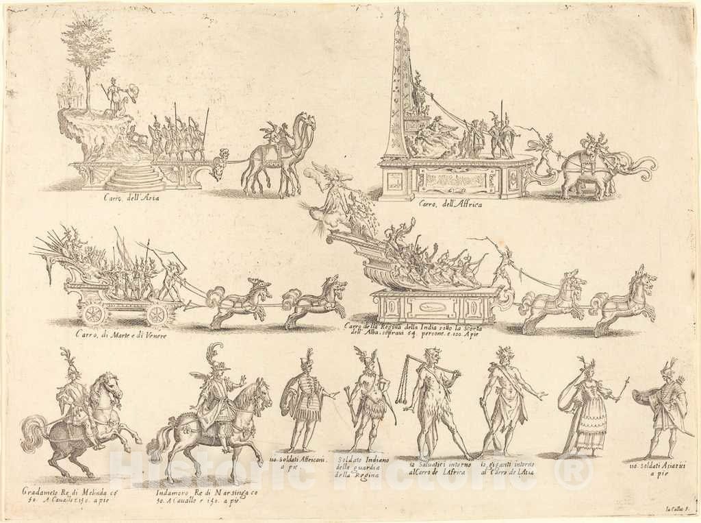 Art Print : Jacques Callot, Floats and Participants, 1616 - Vintage Wall Art