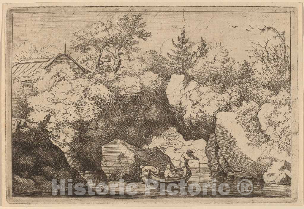 Art Print : Allart Van Everdingen, Skiff Under a Cleft Rock, c.1651 - Vintage Wall Art