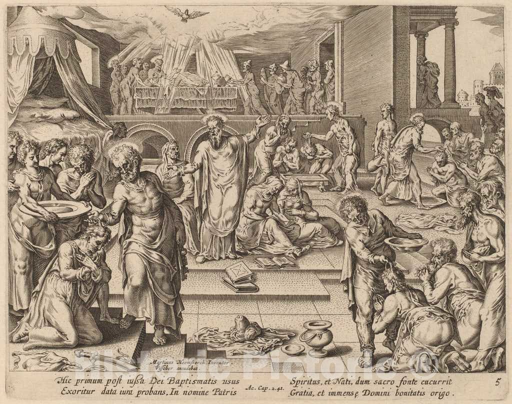 Art Print : Galle After Van Heemskerck, Many are Baptized - Vintage Wall Art