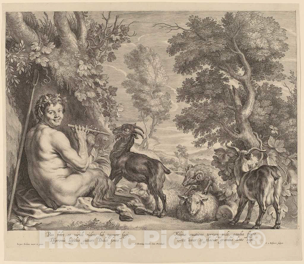 Art Print : Bolswert After Jordaens, Pan Playing The Flute - Vintage Wall Art