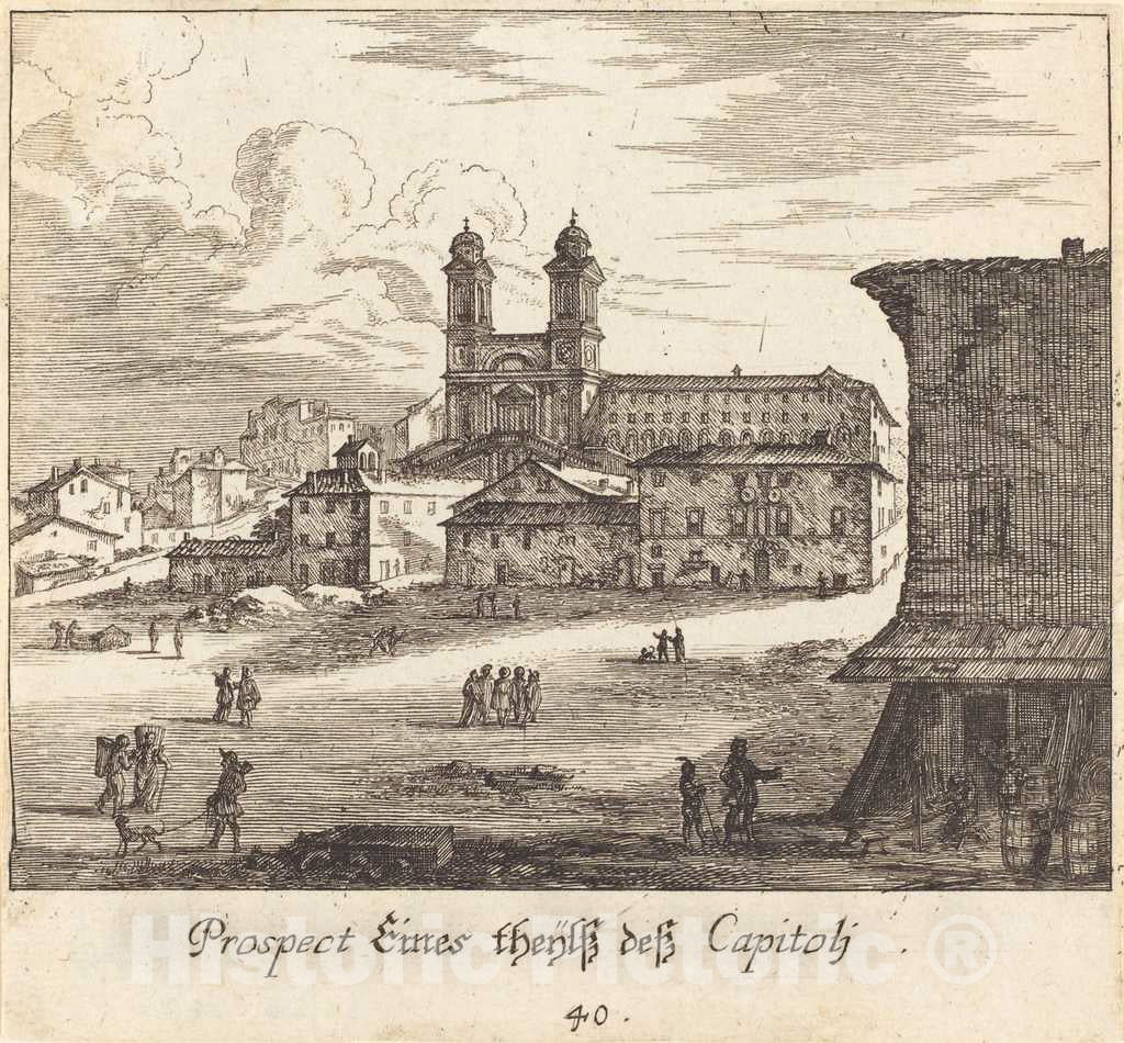 Art Print : KÃ¼sel After Johann Wilhelm Baur, City View, 1681 - Vintage Wall Art