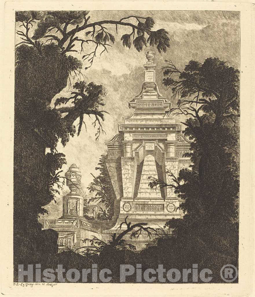 Art Print : Laurent Legeay, Tomb with Funerary Urn, 1768 - Vintage Wall Art