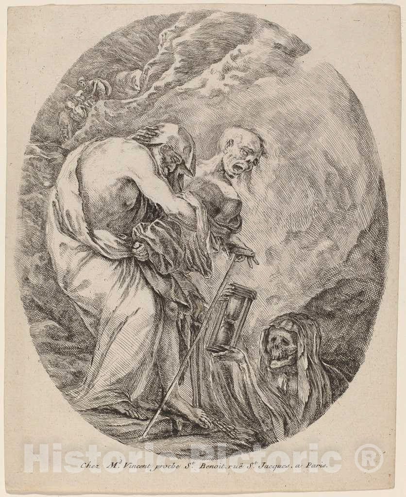 Art Print : Stefano Della Bella, Death with an Old Man, 1648 - Vintage Wall Art