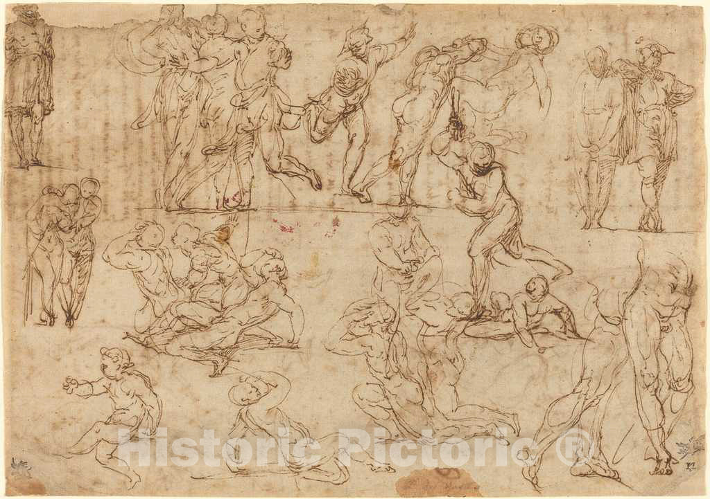 Art Print : Perino del Vaga, Figure Studies [Recto] - Vintage Wall Art