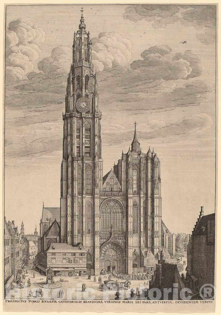 Art Print : Wenceslaus Hollar, Antwerp Cathedral, 1649 - Vintage Wall Art