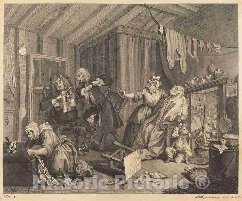 Art Print : William Hogarth, A Harlot's Progress: pl.5, 1732 - Vintage Wall Art