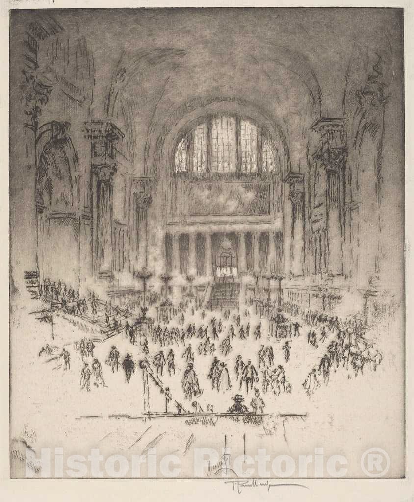 Art Print : Joseph Pennell, The Marble Hall, Pennsylvania Station, New York, 1919 - Vintage Wall Art