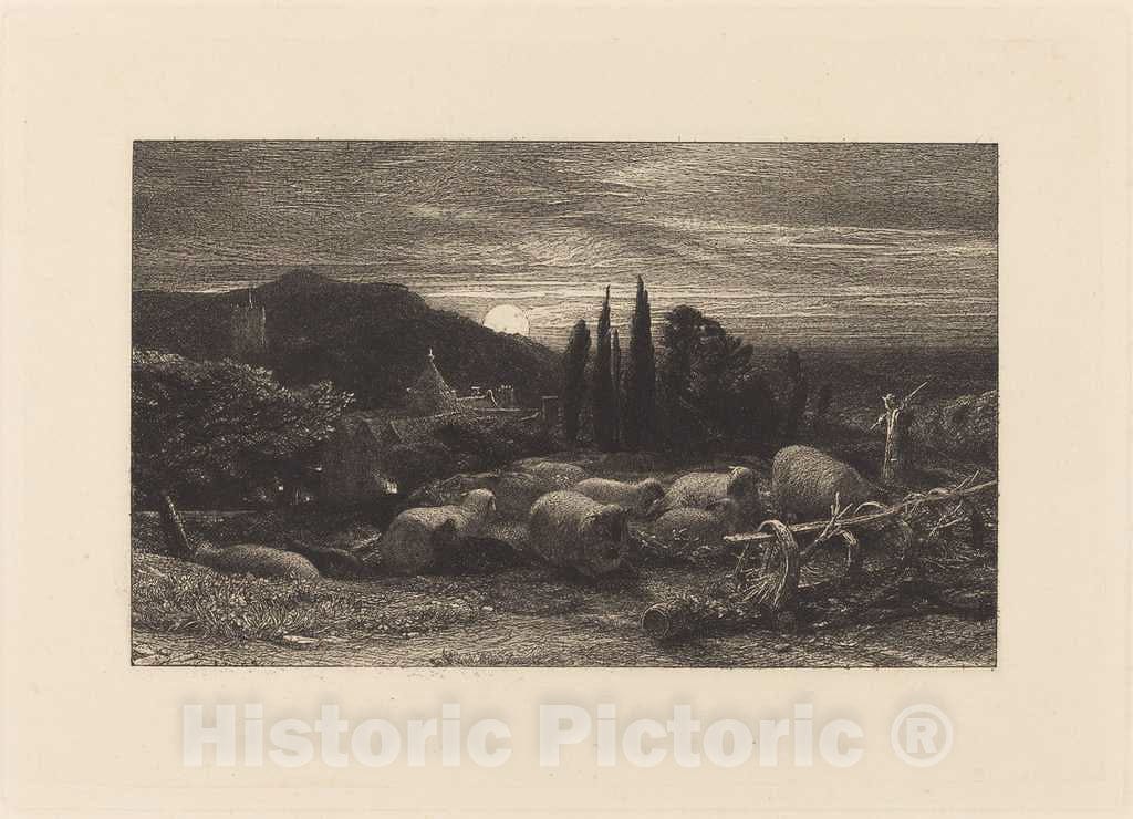 Art Print : Samuel Palmer, The Rising Moon, or an English Pastoral, 1857 - Vintage Wall Art