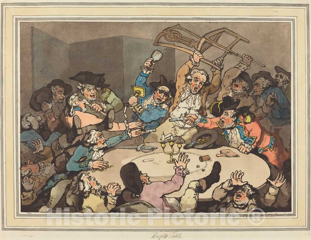 Art Print : Rowlandson, A Kick-up at a Hazard Table, 1787 - Vintage Wall Art