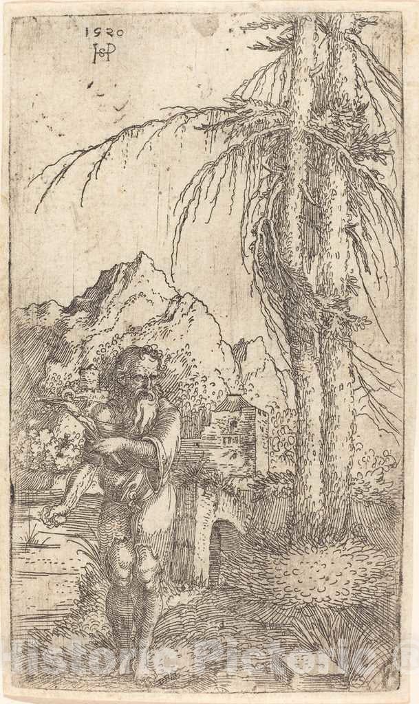 Art Print : Sebald Beham, Saint Jerome in a Landscape, 1520 - Vintage Wall Art