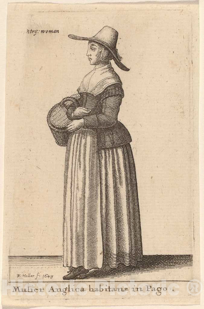 Art Print : Wenceslaus Hollar, Mulier Anglica Habitans in Pago, 1643 - Vintage Wall Art