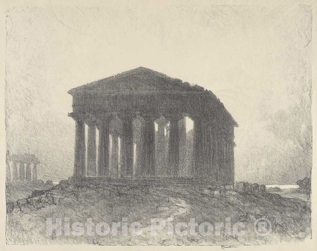 Art Print : Joseph Pennell, Paestum, Evening, 1913 - Vintage Wall Art