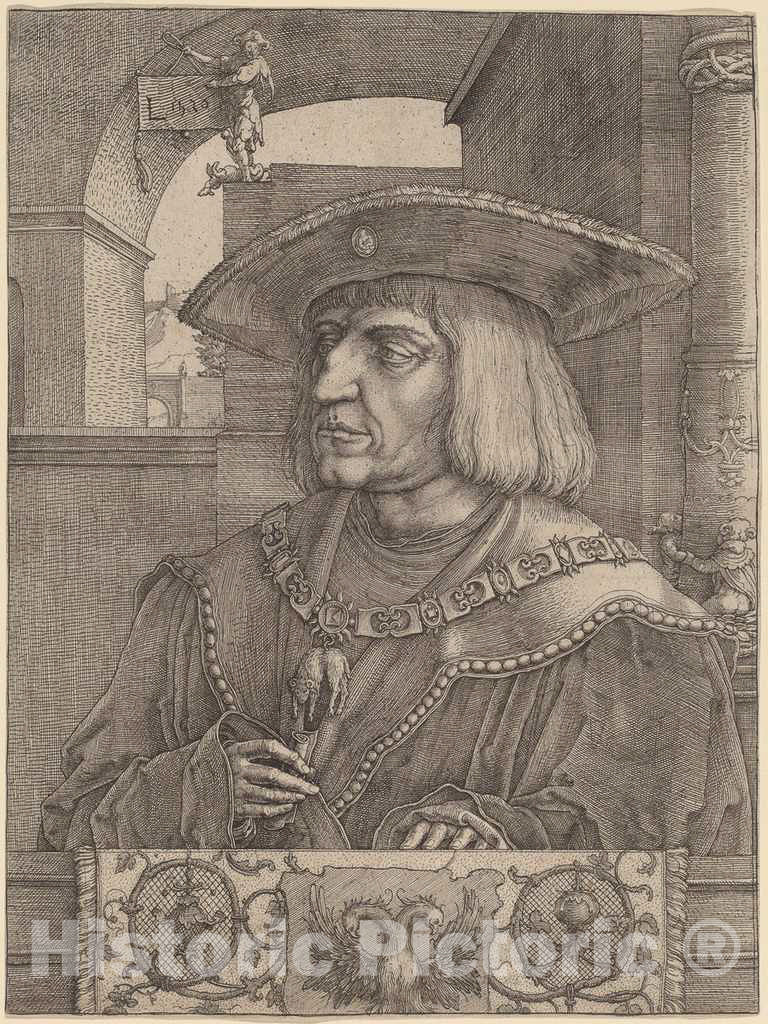 Art Print : Lucas Van Leyden, Emperor Maximilian I, 1520 - Vintage Wall Art