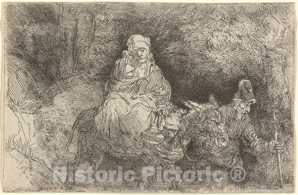 Art Print : Rembrandt, The Flight into Egypt: Crossing a Brook, 1654 - Vintage Wall Art