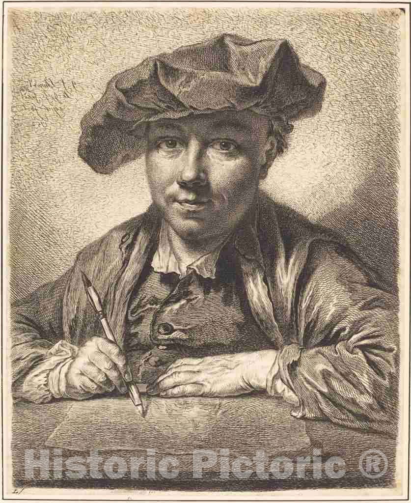 Art Print : Georg Friedrich Schmidt, Self-Portrait, Drawing, 1752 - Vintage Wall Art