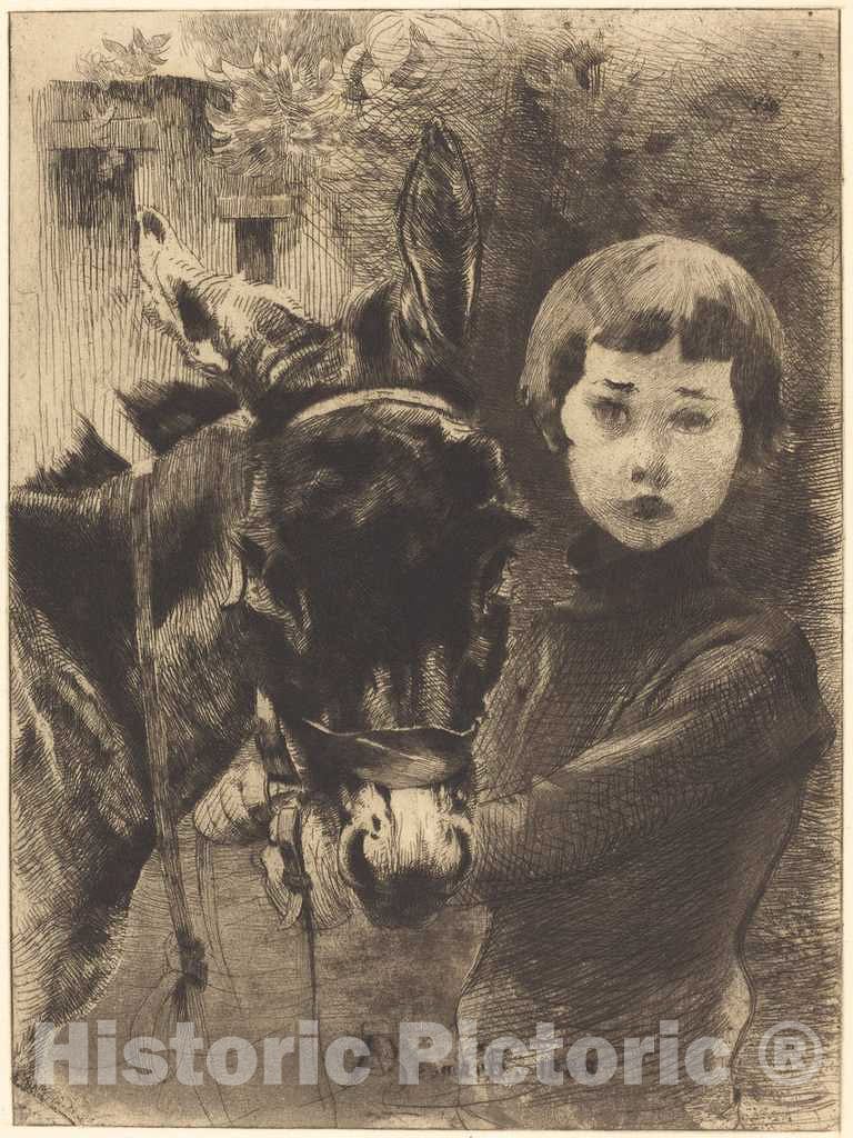 Art Print : Albert Besnard, Robert Besnard and His Donkey (Robert Besnard et Son ane), 1888 - Vintage Wall Art