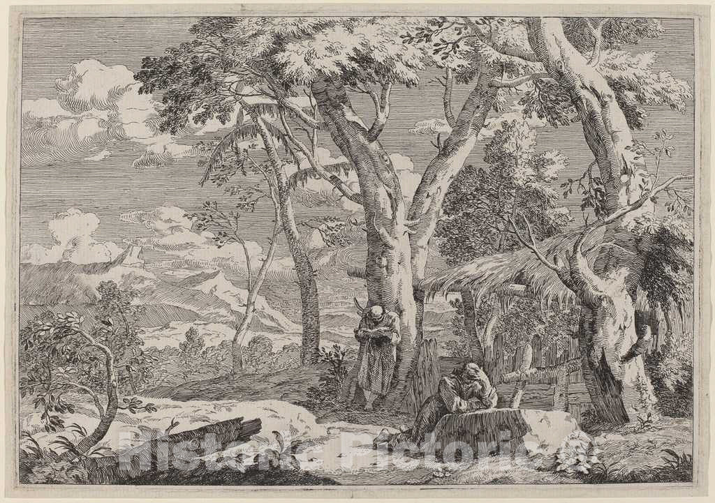 Art Print : Marco Ricci, Wilderness Landscape with Two Monks - Vintage Wall Art