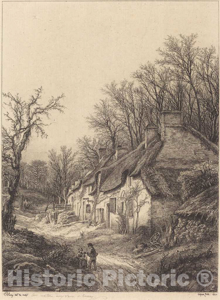 Art Print : EugÃ¨ne BlÃ©ry, Cottages in Winter, 1840 - Vintage Wall Art