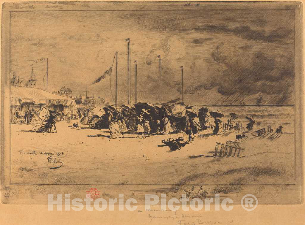 Art Print : FÃ©lix-Hilaire Buhot, Un Grain Ã  Trouville (Squall at Trouville), c.1875 - Vintage Wall Art